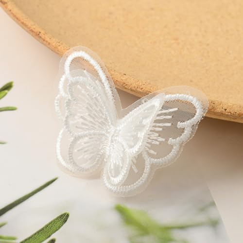 Wambere 10 Stücke Stickerei Nähen Aufbügeln Schmetterling Patch,Spitze Applikation Stickpatches Organza Lace Appliques Spitzenapplikationen Patches für Reparieren Dekorieren von Kleider,Weiß von Wambere