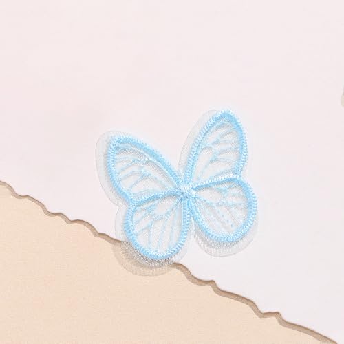 Wambere 100 Stickerei Nähen Spitze Applikationen Stickerei Schmetterling Patch,Schmetterling Stickpatches Organza Lace Appliques für Reparieren Dekorieren von Kleider Nähen Handwerk,Himmelblau von Wambere