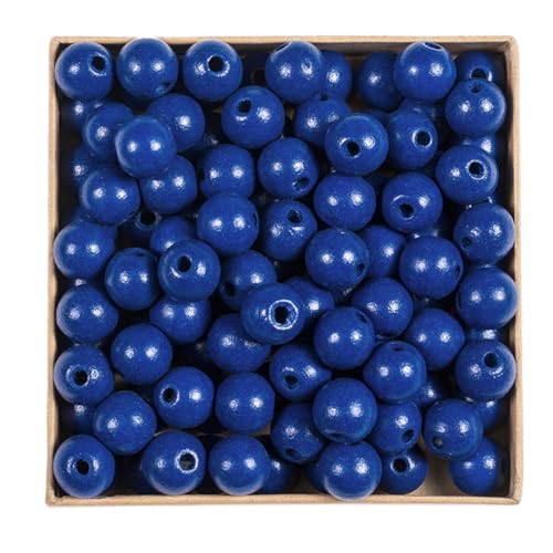 Wambere 100 Stück Durchmesser 16mm Bunte Holzperlen Runde Holzperlen Bastelnperlen zum Auffädeln Verstreute Perlen Hölzerne Perlen mit Loch für DIY Halsketten Armbänder Schmuckherstellung,Navy blau von Wambere