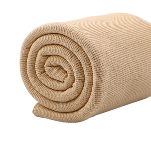 100cm x 55cm Doppellagig Gestrickter Stretch Rippenstoff Bündchenstoff Meterware Baumwolle Gerippter Stretchstoff Stoffbündchen Bastelstoffe für DIY Nähen Handwerk Kleidungsdekoration,Beige von Wambere