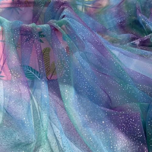 Wambere 100cm x 150cm Regenbogen Tüllstoff Meterware Bastel Tüll Glitzer Netzstoff Netzgewebe Tulle Fabric Tüll Deko Stoffe für DIY Nähen Kunsthandwerk Haarschmuck Kleidungsdekoration,Blau Lila Grün von Wambere