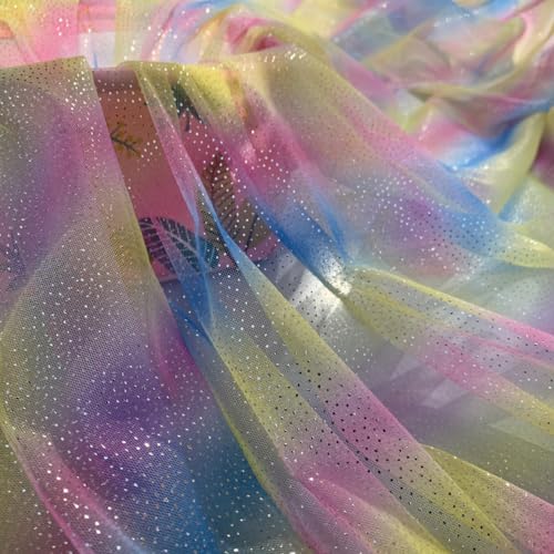 Wambere 100cm x 150cm Regenbogen Tüllstoff Meterware Bastel Tüll Glitzer Netzstoff Netzgewebe Tulle Fabric Tüll Deko Stoffe für DIY Nähen Kunsthandwerk Haarschmuck Kleidungsdekoration,Rosa Blau Gelb von Wambere