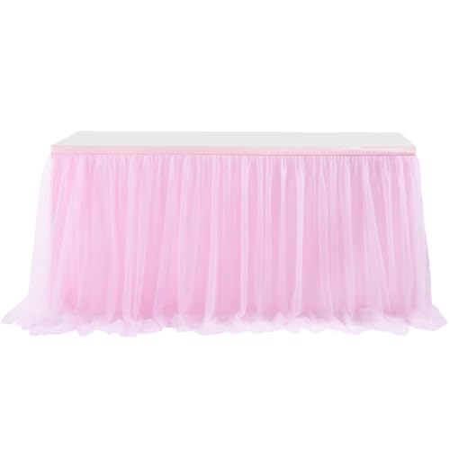 Wambere 122cm x 77cm Tüll Tischrock,Tütü Tischröcke Tischrock Tischumrandung Tischeinfassung Tischdecke Tischdekoration für Hochzeit Weihnachten Babyparty Geburtstag Candy Bar Party,Rosa von Wambere