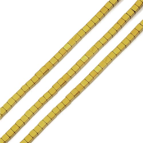 Wambere 140 Stück Quadratisch Perlen, 3mm Cube Galvanisieren Glasperlen Böhmische Kristallperlen Würfel Glasperlen Cube Kristall Glas Perlen für Schmuckherstellung DIY-Halskette,Gold von Wambere