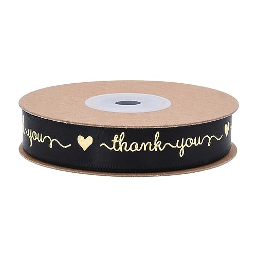 Wambere 15mm x 20 Yards Schwarz Geschenkband Schleifenband mit den Buchstaben Thank You,Satin Bänder Stoffband Dekoband für Hochzeit Deko Party Weihnachten Taufe Geburtstag Geschenkverpackung von Wambere