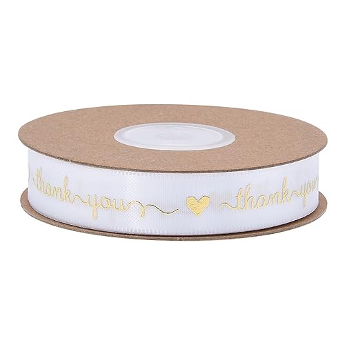 Wambere 15mm x 20 Yards Weiss Geschenkband Schleifenband mit den Buchstaben Thank You,Satin Bänder Stoffband Dekoband für Hochzeit Deko Party Weihnachten Taufe Geburtstag Geschenkverpackung von Wambere