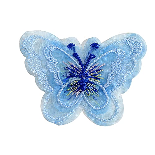 Wambere 20 Stück Doppelschicht Spitze Schmetterling Applikation Spitze Organza Stickerei Schmetterling Applique Patches Sticker zum DIY Kleidung Kleid Haarschmuck Brautschmuck Hochzeit Dekor,Blau von Wambere