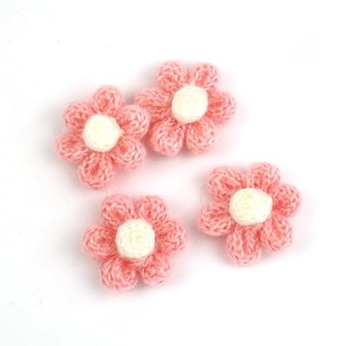 Wambere 30 Stück Blumen Patches Gestrickte Blümchen Gestickte Applikationen zum Aufnähen für DIY-Handyhüllen-Zubehör zum Aufhängen als Ornament,Kleidung T-Shirt Rucksack Hoodies Schuhe,Rosa A von Wambere