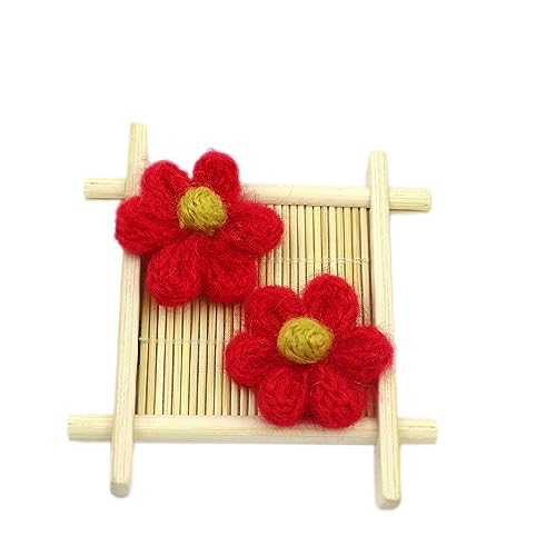 Wambere 30 Stück Blumen Patches Gestrickte Blümchen Gestickte Applikationen zum Aufnähen für DIY-Handyhüllen-Zubehör zum Aufhängen als Ornament,Kleidung T-Shirt Rucksack Hoodies Schuhe,Rot von Wambere