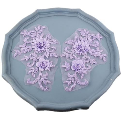 Wambere 4 Stücke Spitzen Blumen Patches,dekorative Stoffblumenspitzenaufnäher Aufnähe Brautnähen Lace Appliques Spitzenapplikationen Patches für Reparieren Dekorieren von Kleider,Helles Lila von Wambere