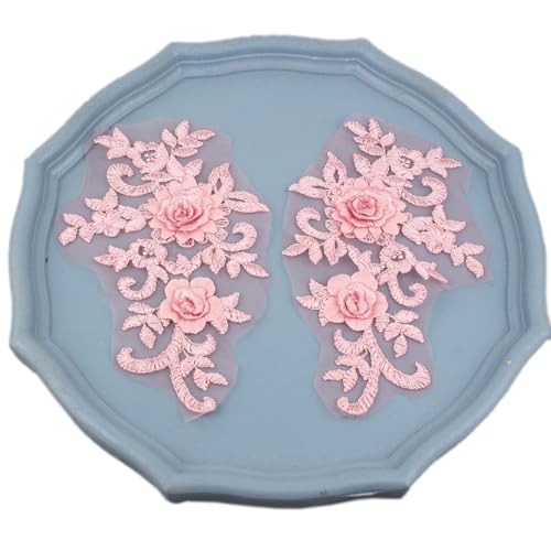 Wambere 4 Stücke Spitzen Blumen Patches,dekorative Stoffblumenspitzenaufnäher Aufnähe Brautnähen Lace Appliques Spitzenapplikationen Patches für Reparieren Dekorieren von Kleider,Rosa von Wambere