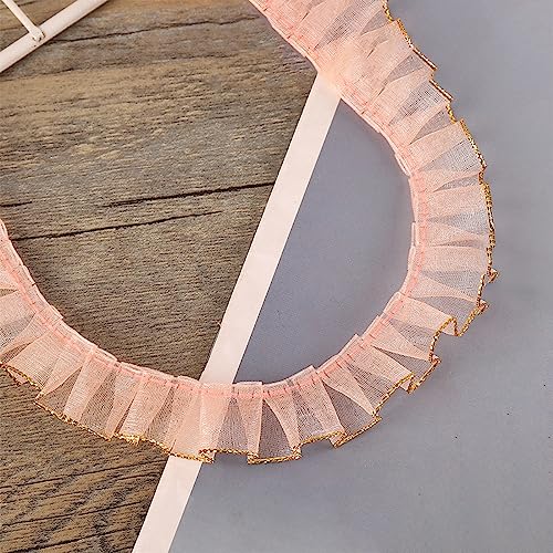 Wambere 40 Yards 2 cm Spitzenband Goldfarbenes Knittergarn auf Einer Seite,Rüschen Spitzenborte Elastisches Stoff Spitzenbesatz,für DIY Nähen Hochzeit Deko Scrapbooking Geschenkverpackung,Champagner von Wambere