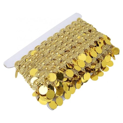 Wambere 5 Yards Spitze mit Paillettenfransen,Pailletten Spitze Quaste Fransen Tassel Besatz Paillettenband Tanzbekleidungszubehör für DIY Kunsthandwerk Hochzeit Kleidungsdekoration Brautstrauß,Gold B von Wambere