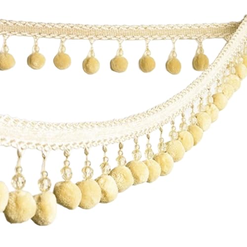 Wambere 5m Fransenband Breite 6cm Plüschballband Quastenband Pomponborte Fransenborte Fransenbordüre Fransenbesatz Pelzball-Vorhangspitze für DIY Nähen Kleidungsdekoration Heimdekoration,Beige von Wambere