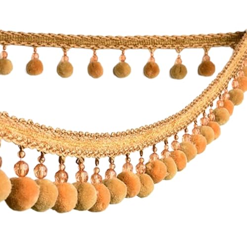 Wambere 5m Fransenband Breite 6cm Plüschballband Quastenband Pomponborte Fransenborte Fransenbordüre Fransenbesatz Pelzball-Vorhangspitze für DIY Nähen Kleidungsdekoration Heimdekoration,Khaki von Wambere