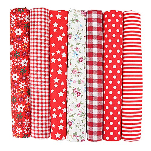 Wambere 7 Stück 50 x 50 cm Baumwollstoff Patchworkstoff Stoffe,Patchwork Stoffe Paket,Stoff für Patchwork Quilten,Patchwork Stoffe Meterware Baumwollstoff Baumwolltuch Für DIY Nähmuster Handwerk,Rot von Wambere