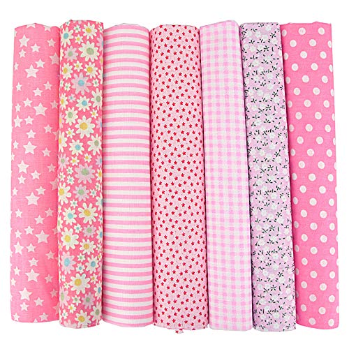 Wambere 7 Stück 50 x 50 cm Baumwollstoff Patchworkstoff Stoffe,Patchwork Stoffe Paket,Stoff für Patchwork Quilten,Patchwork Stoffe Meterware Baumwollstoff Baumwolltuch Für DIY Nähmuster Handwerk,Rosa von Wambere