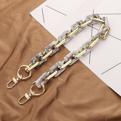 Wambere Acryl Taschenkette Beutelkette Schulterriemen Kette Trageriemen Bag Chain Tasche Kettenriemen mit Metallschnallen,für DIY Taschen Umhängetaschen Geldbörsen Handtasche Ersatzkette,Grau 40cm von Wambere