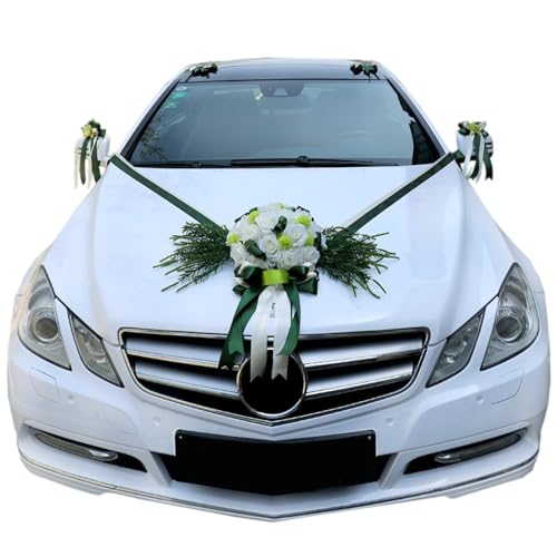 Wambere Autoschmuck,Dekoration Hochzeit Car,Auto Wedding Deko Girlande,Auto schmuck,Seidenblumen für Hochzeitsauto,PKW Rose Dekoratio,Schmuckgirlande für Motorhaube,für Hochzeit Party,Grün von Wambere