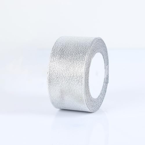 Wambere Satinband 50mm, 22 Meters Dekoration Geschenkband breit Schleifenband Taufe und Geburtstag Geschenke Zum Geschenkverpackung Geburtstag Und Hochzeitsdekoration,Silber von Wambere