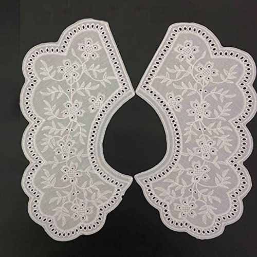 Wambere Spitze Kragen Stickerei Ausschnitt Spitzenkragen Einsatzkragen Kragen Verzieren Spitze Applique Patch Lace Trim für Kleid DIY Handarbeit,abnehmbare Spitze, Chiffon, falscher Kragen,Weiß J von Wambere