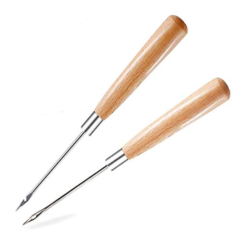 Leather Awl Set, 2 Pieces Stitcher Awl Wood Awl Hole Awl and Curved Awl with Wooden Handle for Leather Sewing Punching DIY Tool von Wamkon