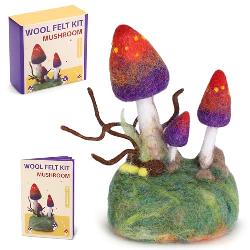 Wamkon Filzset Nadelfilz Set, Filzen Starterset, Pilz Wollfilz-Set mit Filzwolle Filzunterlage Filznadeln und Anleitung, Filzset für Anfänger und Erwachsene von Wamkon