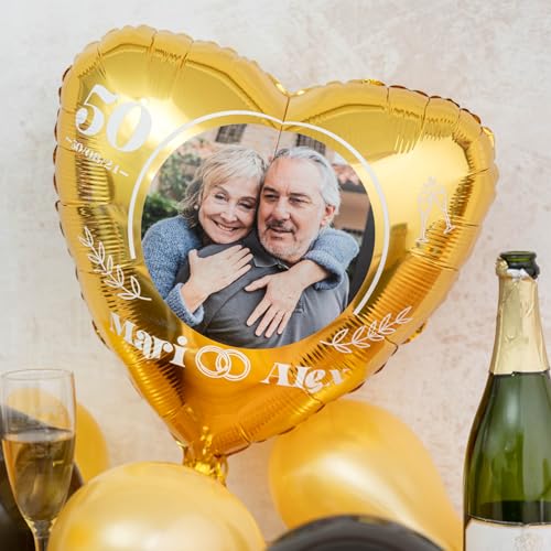 Wanapix | Herzballon Bedrucken | Folienballon mit Foto und Text | Luftballons Valentinstag Deko | Helium Ballons | 49 cm | Gold von Wanapix