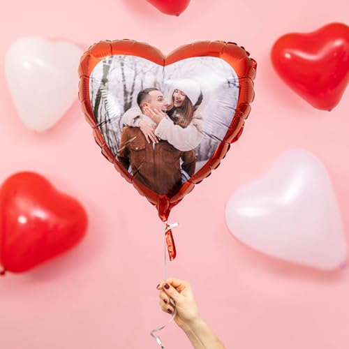 Wanapix | Herzballon Bedrucken | Folienballon mit Foto und Text | Luftballons Valentinstag Deko | Helium Ballons | 76 cm | XL Rot von Wanapix