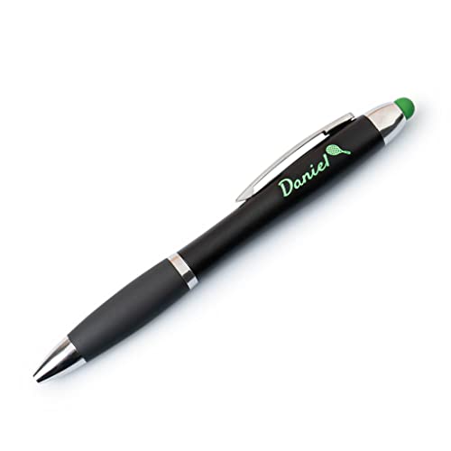 Wanapix | Kugelschreiber mit Name | mit Licht und Gravur | 2 Seiten | blauer Tinte | LED-Pointer-Kugelschreibe | inclusiv Knopfzellenbatterie | Licht - Grün von Wanapix