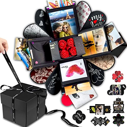 Wanateber Explosionsbox DIY Geschenk - Love Memory, Scrapbook, Fotobox für Geburtstagsgeschenk, Jahrestag, Hochzeit oder Valentinstag Überraschung Box (Schwarz) von Wanateber