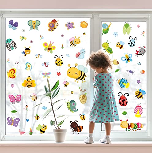 WandSticker4U®- [69 tlg. Set] wiederverwendbar Fensterbilder Kinder BIENEN + SCHMETTERLINGE + KÄFER selbstklebend I bunt Tiere Fenster Aufkleber Fenstersticker Mädchen & Junge GROß von WandSticker4U