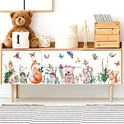 WandSticker4U®- Aquarell Wandsticker Fuchs & Friends I Wandbild: 115x65 cm I Baby Wandtattoo Kinderzimmer Wald-tiere Fuchs Bär Hase I Wand Aufkleber für Baby-zimmer Mädchen Deko GROß von WandSticker4U