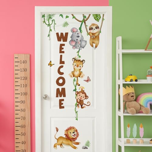 WandSticker4U®- Wandsticker DSCHUNGEL SPASS I Wandbild: 56x103 cm I Baby Wandtattoo Wald Tiere Tiger Löwe Affe Safari Deko Kinderzimmer I Tür Aufkleber Junge & Mädchen von WandSticker4U