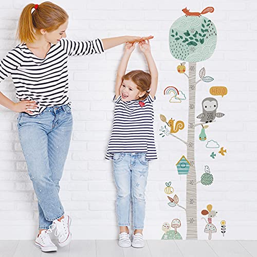 WandSticker4U®- Wandtattoo BAUM MESSLATTE (39x133 cm) I Wand Deko Babyzimmer Mädchen Junge Wandsticker Wachstum ‎Messleiste Wald-tiere Maus Eule Wolken Aufkleber Kinder von WandSticker4U