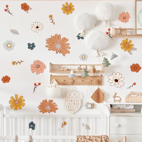 WandSticker4U® - Wandtattoo BOHO BLUMEN Mädchenzimmer beige I Wandsticker Frühling Sommer Herbst Pflanzen Blätter Retro I Wand Deko für Schlafzimmer Kinderzimmer Mädchen Küche von WandSticker4U