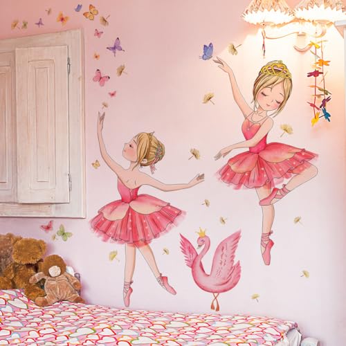 WandSticker4U®- Wandtattoo Kinderzimmer Mädchen BALLERINA rosa/rot I Wandbild: 70x75 cm I Wand Aufkleber Wandsticker Mädchen-zimmer Ballett Girl Schmetterlinge Deko von WandSticker4U