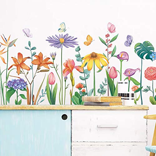 WandSticker4U®- XL Wandsticker BLÜTENVIELFALT bunt I Wandbilder: 111x48 cm I Wandtattoo Blumen Kinder Schmetterlinge Pflanze I Wand Deko für Kinderzimmer Schlafzimmer Küche Bad Flur Aufkleber von WandSticker4U