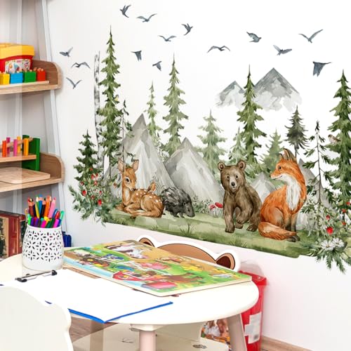 WandSticker4U®- XXL Wandtattoo Kinderzimmer TIERE & WALD (150x96 cm) I Wandsticker Tiere Dschungel Mädchen & Junge I Wandaufkleber Fuchs Bär Reh Baum Baby Zimmer Deko GROß von WandSticker4U