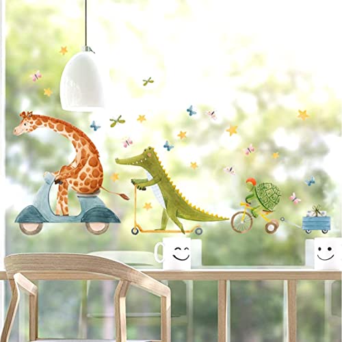 WandSticker4U®- wiederverwendbar Fensterbilder Kinder GIRAFFE & KROKODIE selbstklebend I Fenster Aufkleber Fenstersticker Tiere Schmetterlinge Kinderzimmer Mädchen & Junge Frühling Deko von WandSticker4U