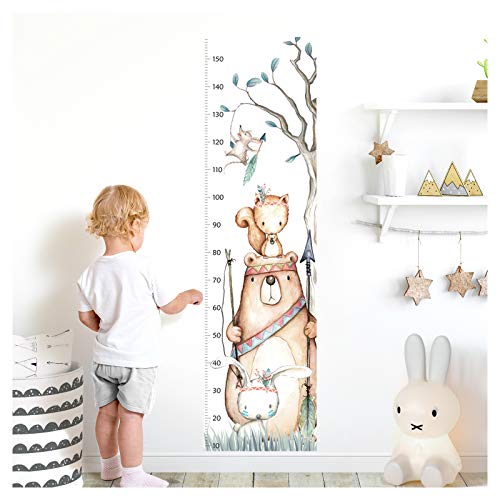 Little Deco Wandaufkleber Kinderzimmer Junge Mädchen Messlatte | 150cm Bär Hase Eichhörnchen | Tiere Wandtattoo Kinder Wandsticker Aufkleber Dekoration DL372 von Wandaro