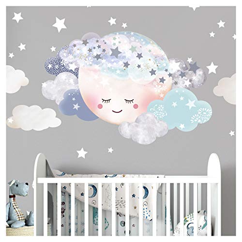 Little Deco Wandaufkleber Kinderzimmer Mädchen Mond & Wolken I XL - 75 x 50 cm I Wandtattoo Baby Wandsticker Deko Zimmer DL445 von Wandaro