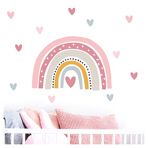 Little Deco Wandsticker Regenbogen mit Herzchen I Wandbild 113 x 81 cm (BxH) I Wandtattoo Mädchen Kinderzimmer Deko Sticker Mädels Aufkleber Folie DL506 von Wandaro