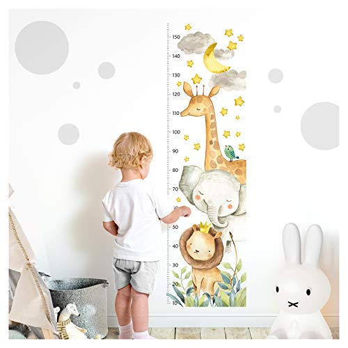 Little Deco Wandtattoo Kinderzimmer Junge Mädchen Messlatte | 150cm Löwe Elefant Giraffe | Tiere Wandaufkleber Kinder Wandsticker Aufkleber Dekoration DL372 von Wandaro