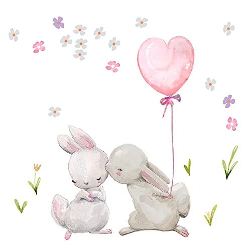 Little Deco Wandtattoo Wandsticker Kinderzimmer Tiere Hase mit Ballon Wandaufkleber Babyzimmer Deko Mädchen Sterne Baby Kleinkind Spielzimmer DL315-17 von Wandaro