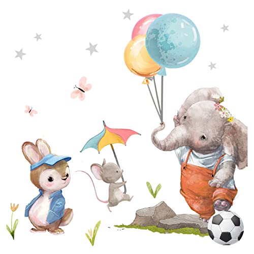 Wandaro Little Deco Wandtattoo Wandsticker Kinderzimmer Tiere Hase Maus I Wandbild 50 x 32 cm (BxH) I Elefant mit Luftballons Wandaufkleber Spielzimmer Baby Deko DL160-Z2 von Wandaro