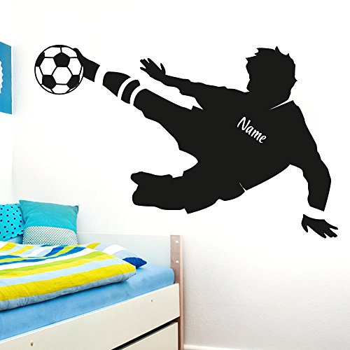 Wandaro Wandtattoo Fußballspieler Wunschname I azurblau (BxH) 91 x 58 cm I Fußball Aufkleber Ball Kinderzimmer Wandaufkleber Junge Wandsticker Sticker E038 von Wandaro