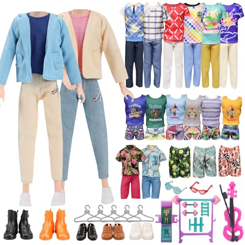 31 Stück Kleidung und Zubehör Kompatibel mit Ken Puppen, Enthält 1 Anzug-Set, 3 Kurzarm-Hosen-Sets, 1 Badehose, 5 Schuhe, 16 Accessoires Zufälliger Stil für 12 Zoll Jungen Puppen von WanderGo