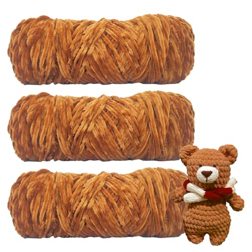 Chenille Wolle zum Häkeln, Velvety Baby Wool, 3 Rolle 100g Babywolle zum Häkeln Weich Chenille Wolle Stricken Soft Yarn Wool for Knitting and Crocheting(Karamell) von WanderGo