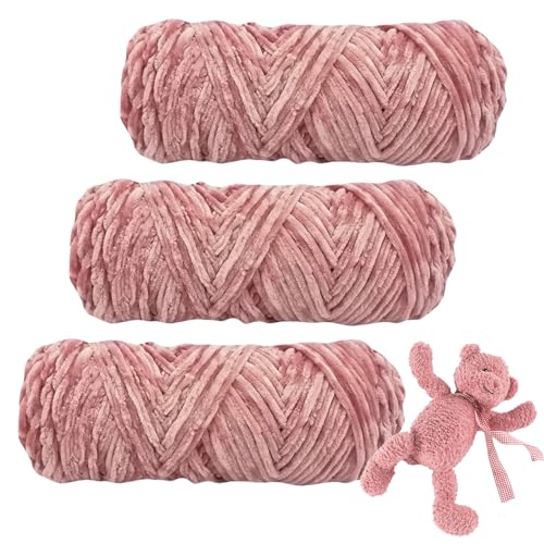 Chenille Wolle zum Häkeln, Velvety Baby Wool, 3 Rolle 100g Babywolle zum Häkeln Weich Chenille Wolle Stricken Soft Yarn Wool for Knitting and Crocheting(Rosa) von WanderGo